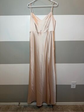Birdy Grey Slip Satin V-Neck Maxi Dress in Blush pink Large
